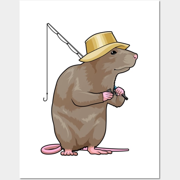 Rat at Fishing with Fishing rod Wall Art by Markus Schnabel